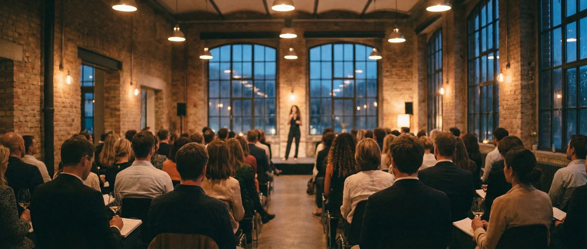 Dina Hegazi dando una charla en un evento en vivo en Berlín