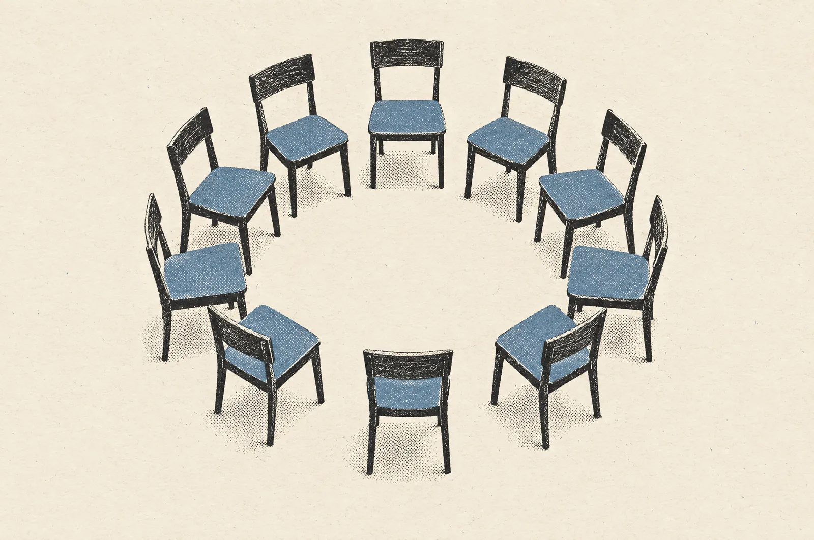 Chairs in a circle, facing in
